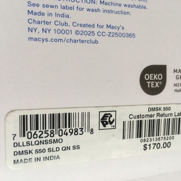 new Charter Club Damask Solid 550 TC 100% Cotton QUEEN Sheet Set in SMOKE - Picture 6 of 6